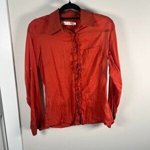 Cailey22 women button down Orange Salmon Coral top blouse XS
